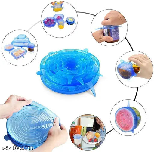 Silicone Stretchable Lids | Eco-Friendly, Reusable Food Covers | Pack of 6 | Microwave & Freezer Safe | Just ₹299!"
